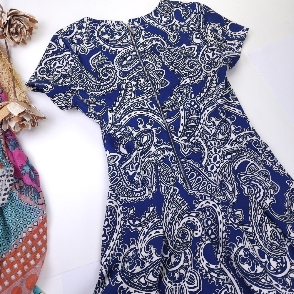 Michael Kors Blue White Paisley Print Dress Sz 4 - Picture 6 of 12